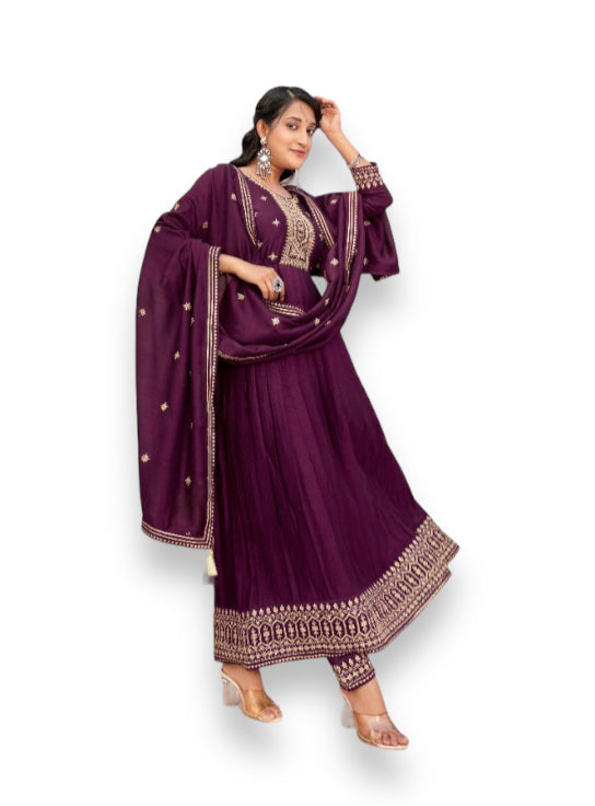 TRADITIONAL VICHITRA SILK SALWAR SUIT WITH FANCY WORK-ETHNIC WEAR FOR WOMEN - 4161
