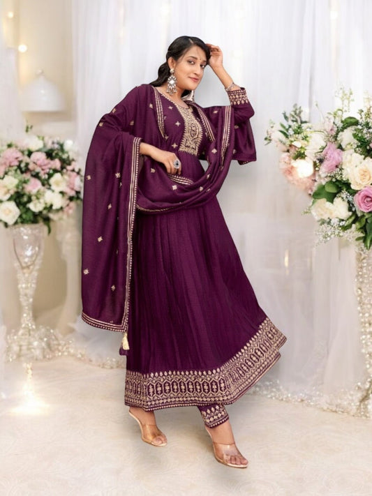 TRADITIONAL VICHITRA SILK SALWAR SUIT WITH FANCY WORK-ETHNIC WEAR FOR WOMEN - 4161