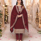 REGAL MAROON - FAUX GEORGETTE - EMBROIDERY WORK STRAIGHT SUIT-ETHNIC WEAR FOR WOMEN