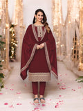 REGAL MAROON - FAUX GEORGETTE - EMBROIDERY WORK STRAIGHT SUIT-ETHNIC WEAR FOR WOMEN