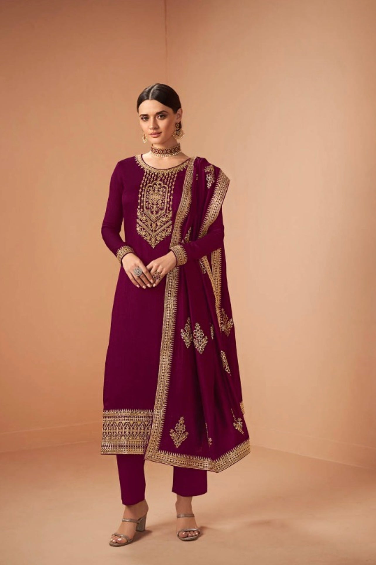 TRADITIONAL BLOOMING SILK GEORGETTE SALWAR KAMEEZ - 14246-ETHNIC WEAR FOR WOMEN