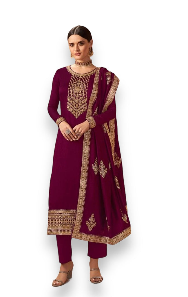 TRADITIONAL BLOOMING SILK GEORGETTE SALWAR KAMEEZ - 14246-ETHNIC WEAR FOR WOMEN