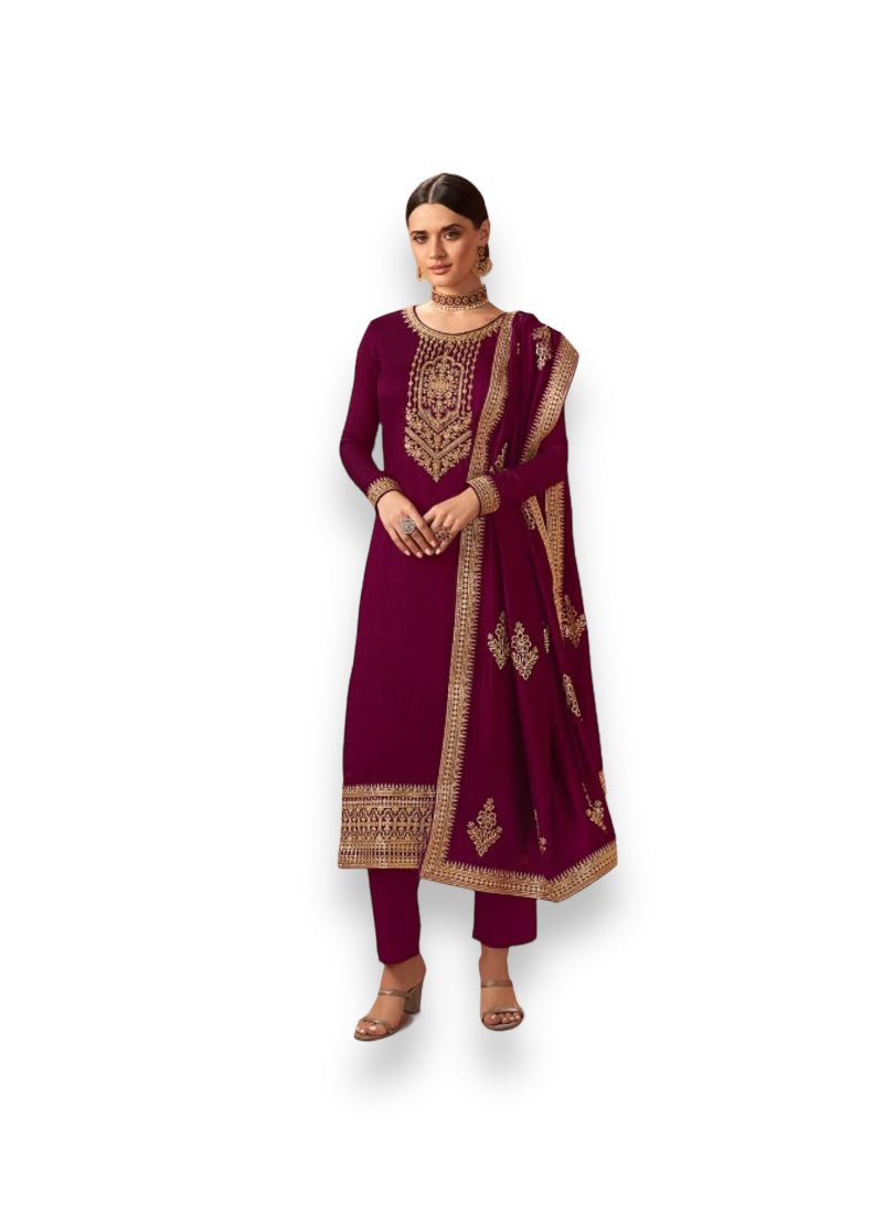 TRADITIONAL BLOOMING SILK GEORGETTE SALWAR KAMEEZ - 14246-ETHNIC WEAR FOR WOMEN