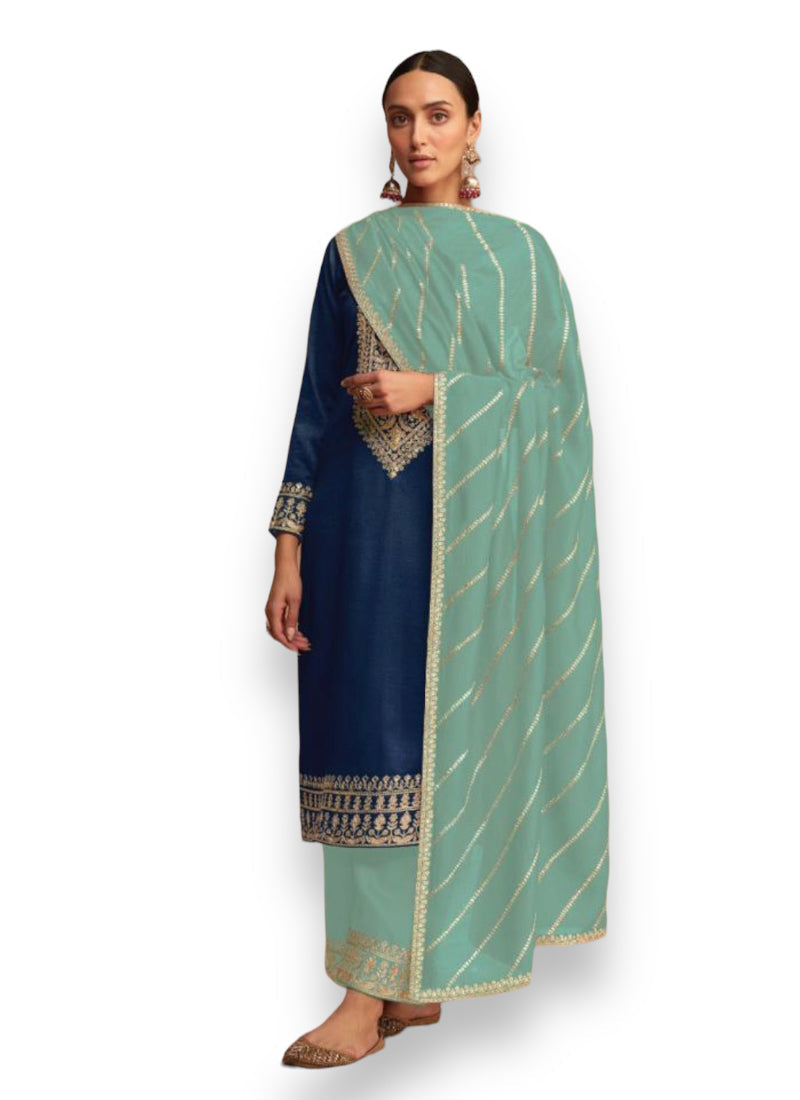 TRADITIONAL DESIGNER SILK SALWAR SUIT FOR A TIMELESS LOOK - 9621-ETHNIC WEAR FOR WOMEN