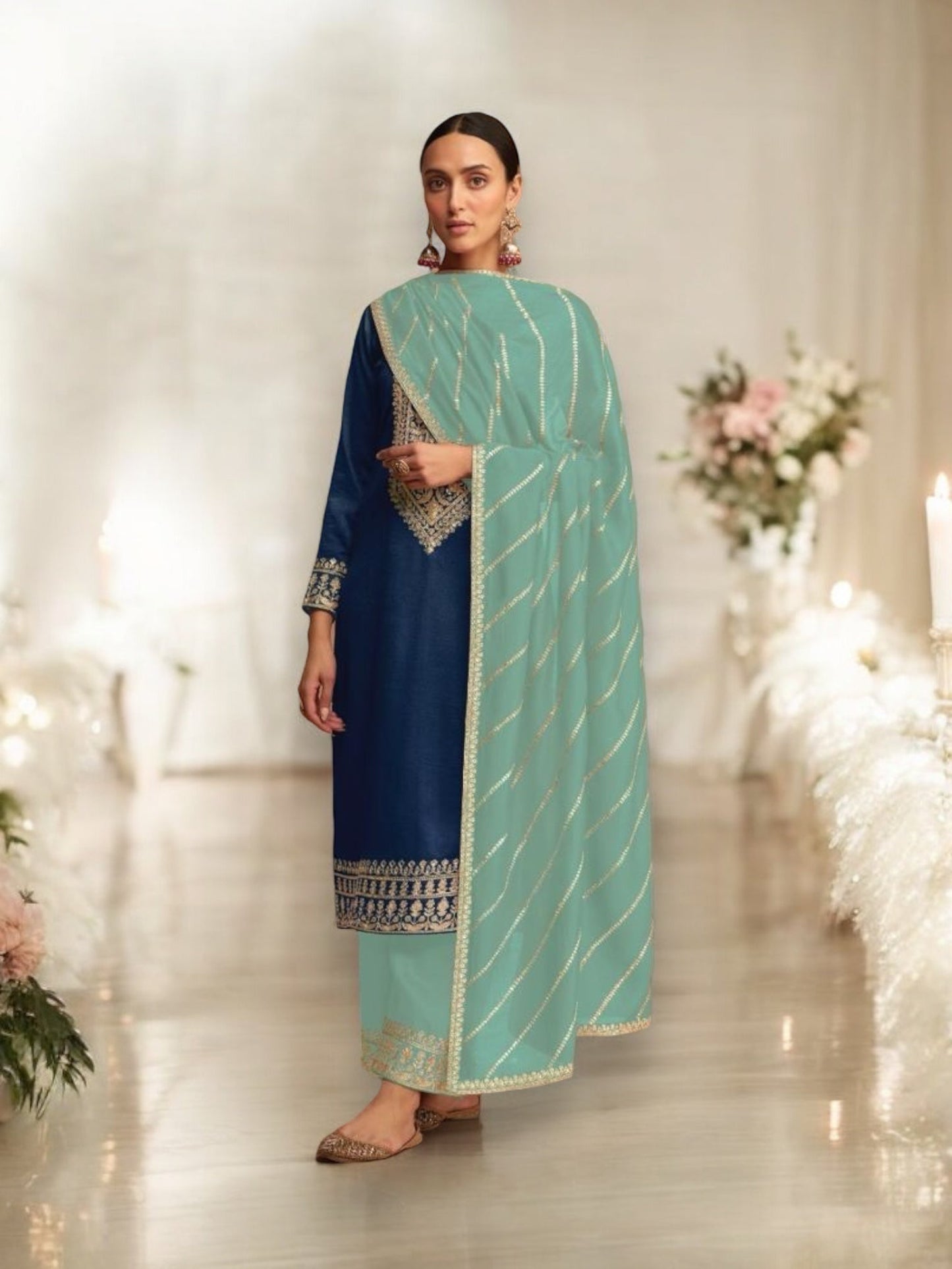 TRADITIONAL DESIGNER SILK SALWAR SUIT FOR A TIMELESS LOOK - 9621-ETHNIC WEAR FOR WOMEN