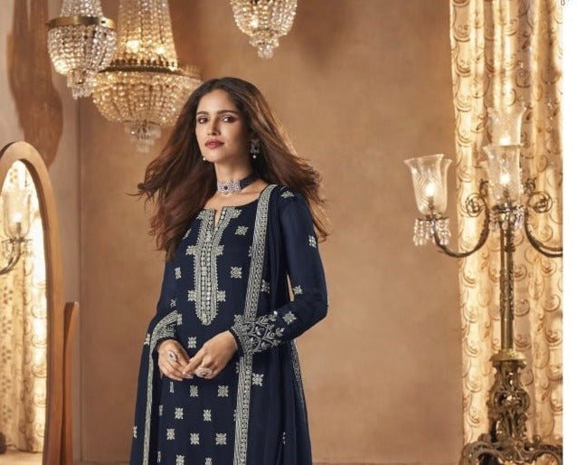 TRADITIONAL FAUX GEORGETTE SALWAR SUIT WITH EMBROIDERY - 129A-ETHNIC WEAR FOR WOMEN