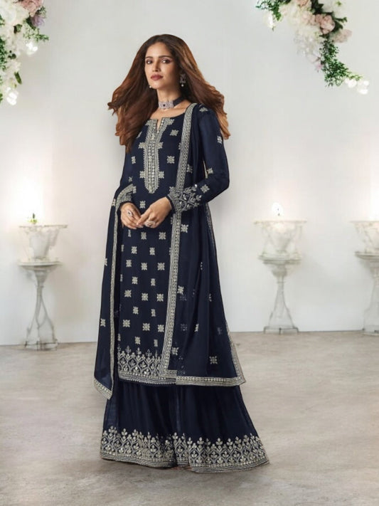 TRADITIONAL FAUX GEORGETTE SALWAR SUIT WITH EMBROIDERY - 129A-ETHNIC WEAR FOR WOMEN