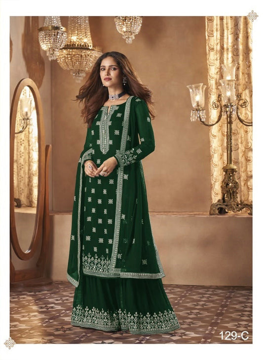 TRADITIONAL FAUX GEORGETTE SALWAR SUIT WITH EMBROIDERY - 129C-ETHNIC WEAR FOR WOMEN