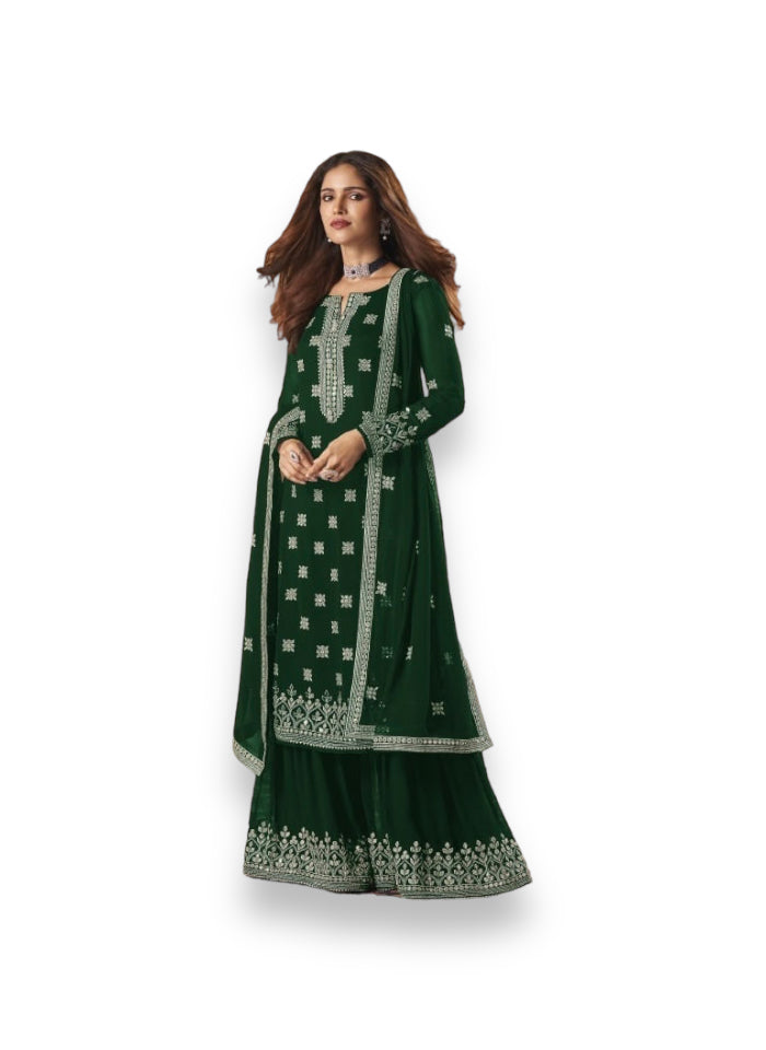 TRADITIONAL FAUX GEORGETTE SALWAR SUIT WITH EMBROIDERY - 129C-ETHNIC WEAR FOR WOMEN