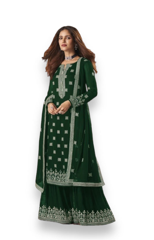 TRADITIONAL FAUX GEORGETTE SALWAR SUIT WITH EMBROIDERY - 129C-ETHNIC WEAR FOR WOMEN