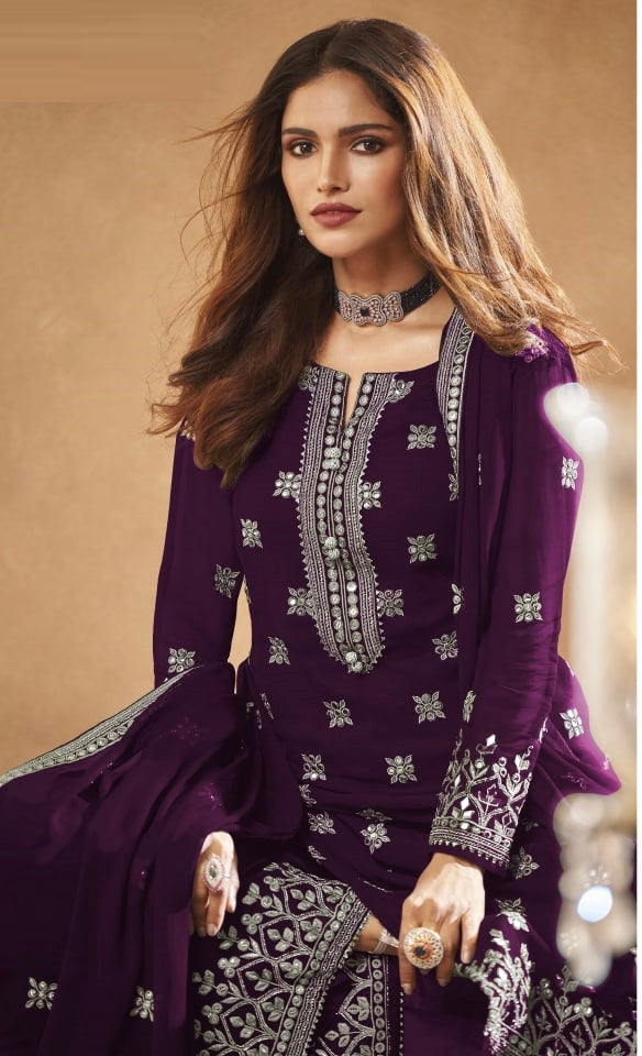 TRADITIONAL FAUX GEORGETTE SALWAR SUIT WITH EMBROIDERY - 129D- ETHNIC WEAR FOR WOMEN
