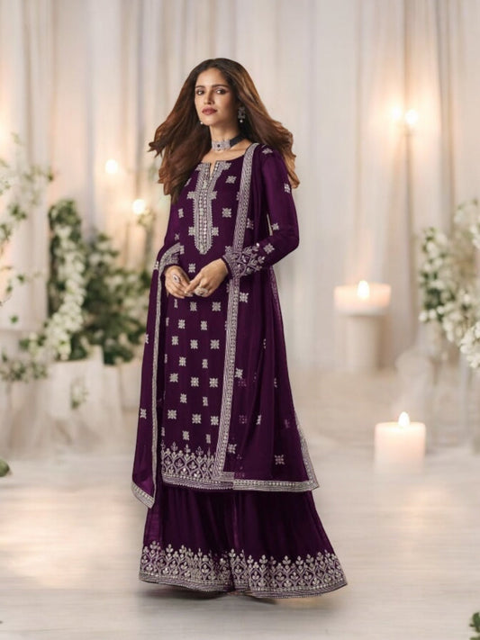 TRADITIONAL FAUX GEORGETTE SALWAR SUIT WITH EMBROIDERY - 129D- ETHNIC WEAR FOR WOMEN