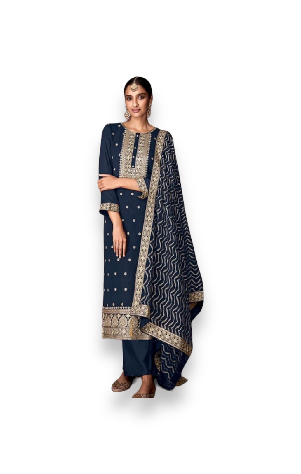 TRADITIONAL NAVY BLUE FAUX GEORGETTE SALWAR SUIT WITH INTRICATE EMBROIDERY-ETHNIC WEAR FOR WOMEN