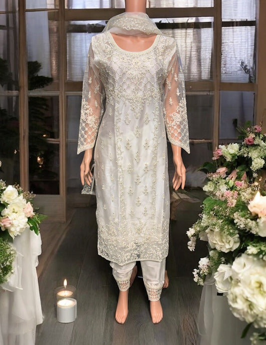 TRADITIONAL OFF WHITE DESIGNER SALWAR SUIT- ETHNIC WEAR FOR WOMEN