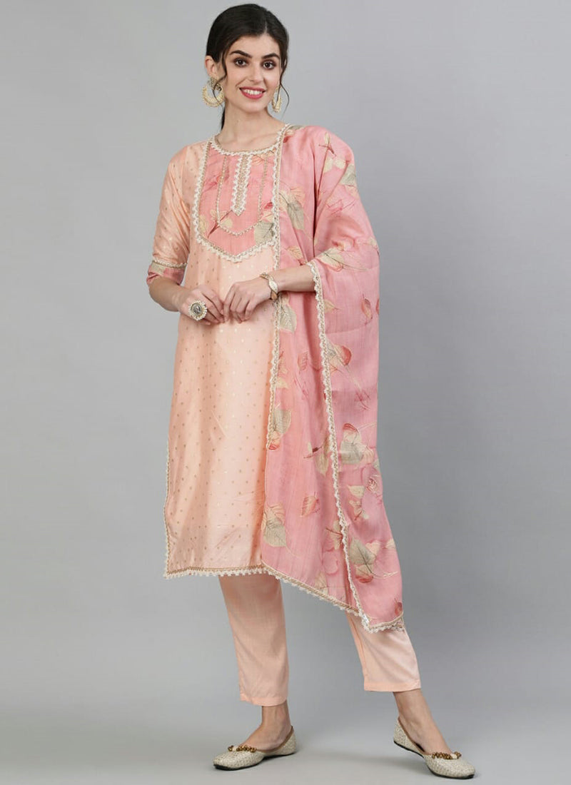 TRADITIONAL PEACH EMBROIDERY WORK COTTON SALWAR SUIT-ETHNIC WEAR FOR WOMEN