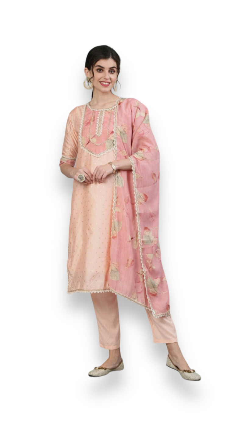 TRADITIONAL PEACH EMBROIDERY WORK COTTON SALWAR SUIT-ETHNIC WEAR FOR WOMEN