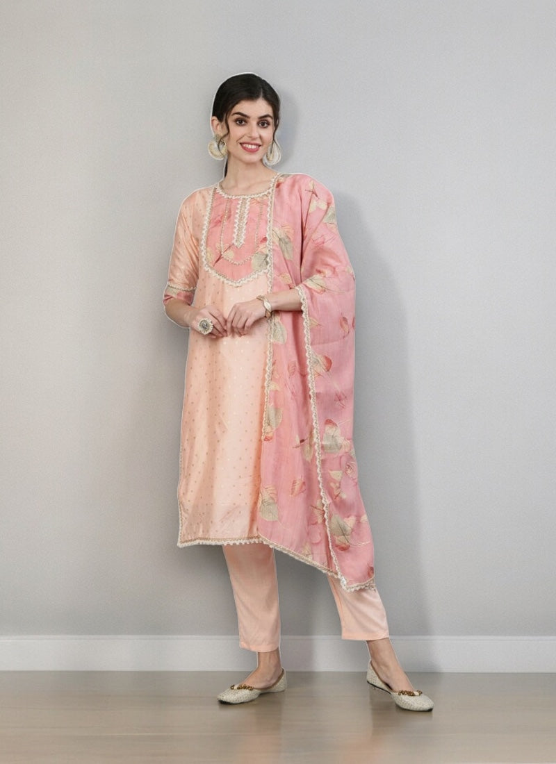 TRADITIONAL PEACH EMBROIDERY WORK COTTON SALWAR SUIT-ETHNIC WEAR FOR WOMEN