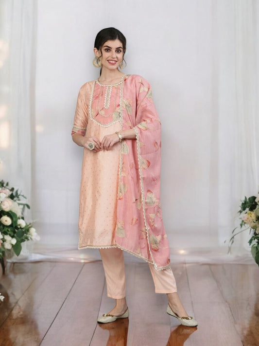 TRADITIONAL PEACH EMBROIDERY WORK COTTON SALWAR SUIT-ETHNIC WEAR FOR WOMEN