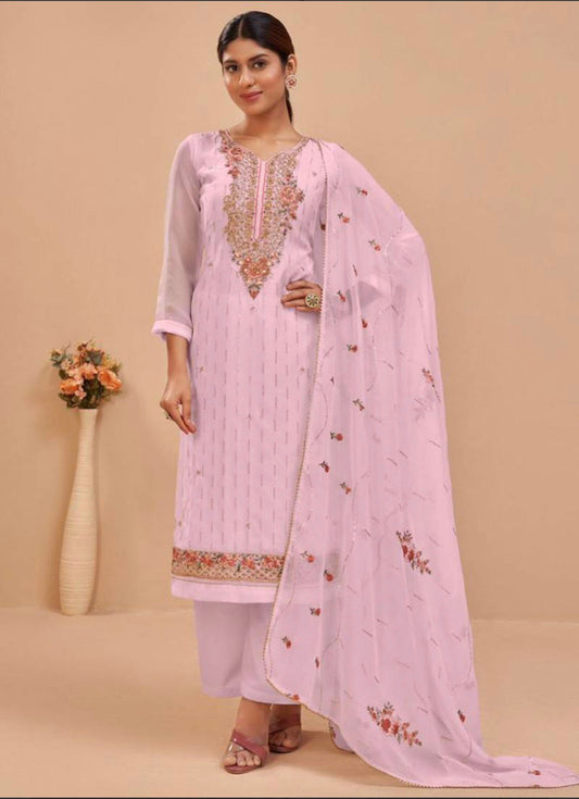 TRADITIONAL PINK FESTIVE WEAR HEAVY GEORGETTE SALWAR SUIT-ETHNIC WEAR FOR WOMEN
