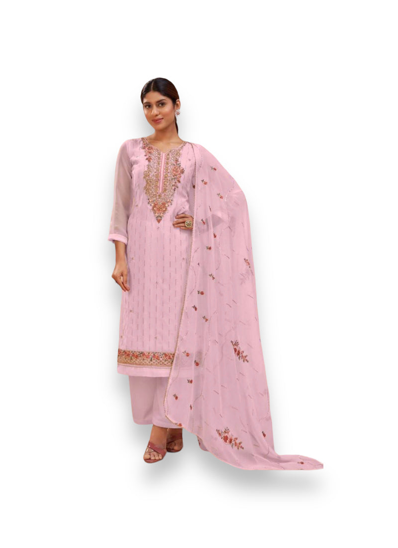 TRADITIONAL PINK FESTIVE WEAR HEAVY GEORGETTE SALWAR SUIT-ETHNIC WEAR FOR WOMEN
