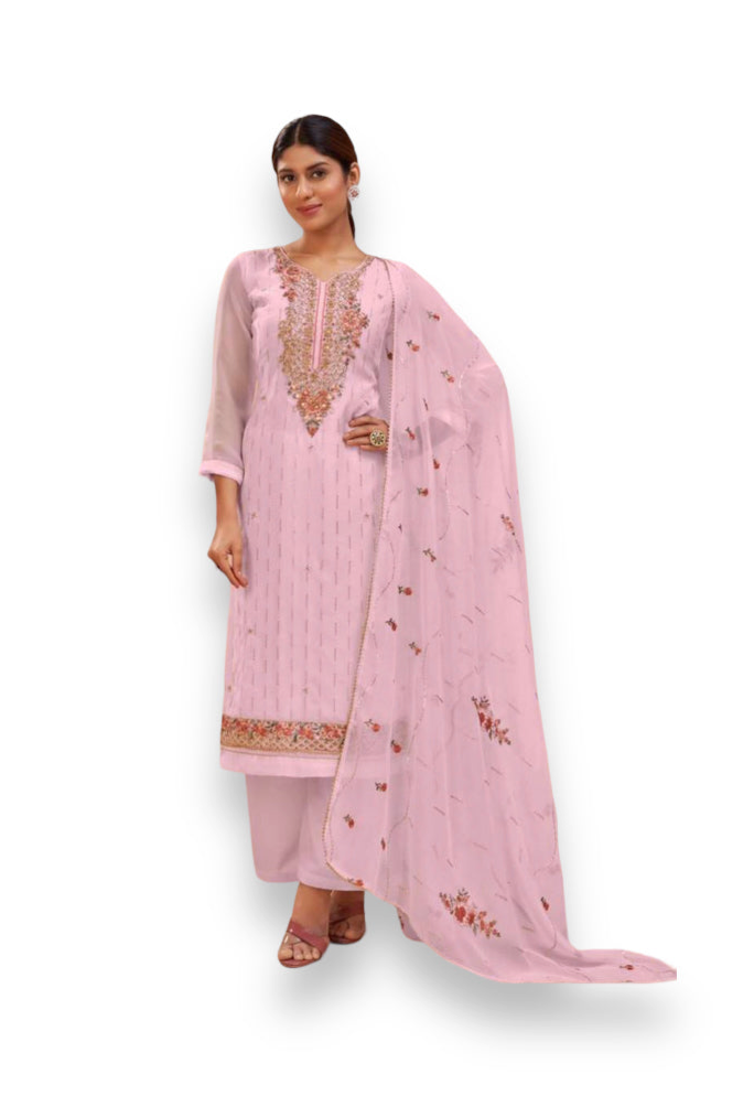 TRADITIONAL PINK FESTIVE WEAR HEAVY GEORGETTE SALWAR SUIT-ETHNIC WEAR FOR WOMEN