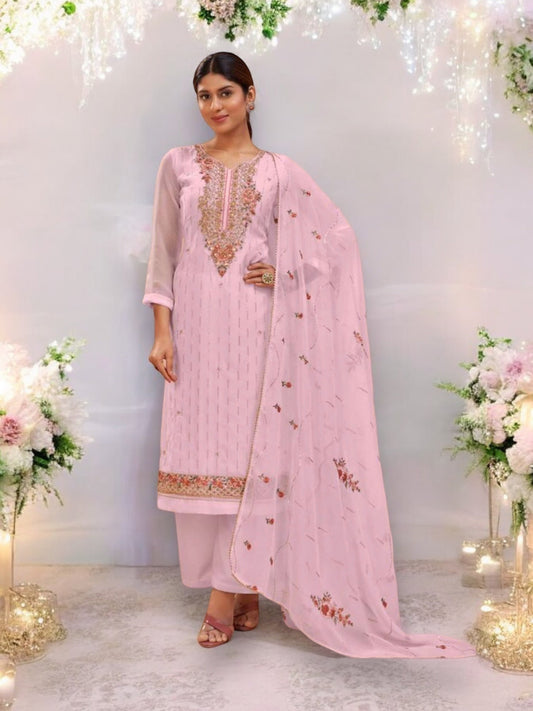 TRADITIONAL PINK FESTIVE WEAR HEAVY GEORGETTE SALWAR SUIT-ETHNIC WEAR FOR WOMEN