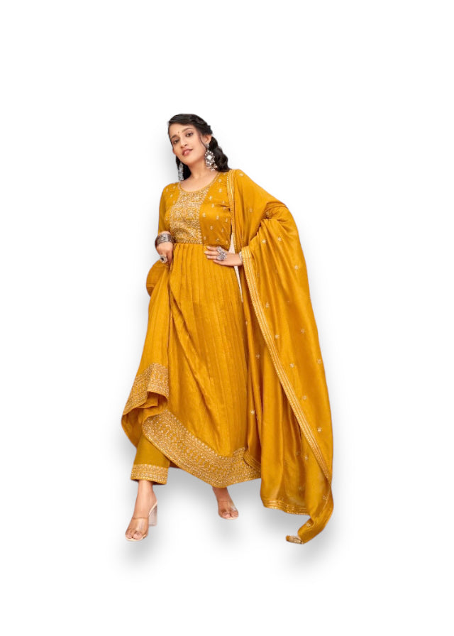TRADITIONAL VICHITRA SILK SALWAR SUIT WITH FANCY WORK -ETHNIC WEAR FOR WOMEN - 4162