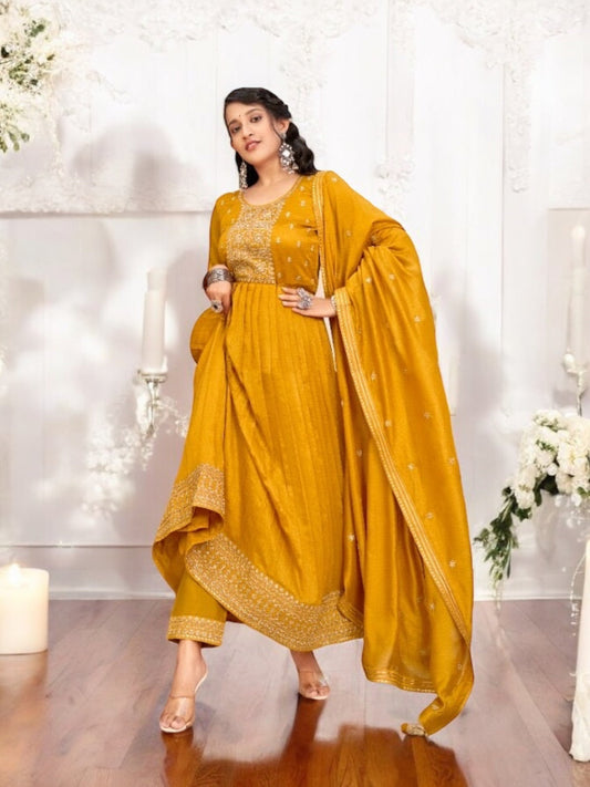 TRADITIONAL VICHITRA SILK SALWAR SUIT WITH FANCY WORK -ETHNIC WEAR FOR WOMEN - 4162