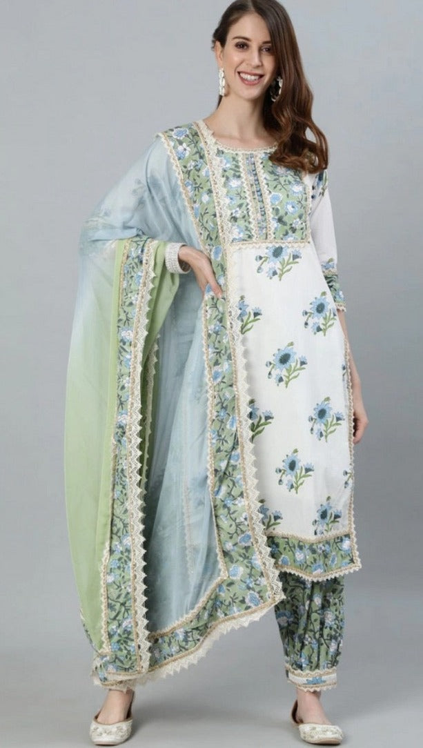 TRADITIONAL WHITE EMBROIDERY WORK COTTON SALWAR SUIT-ETHNIC WEAR FOR WOMEN