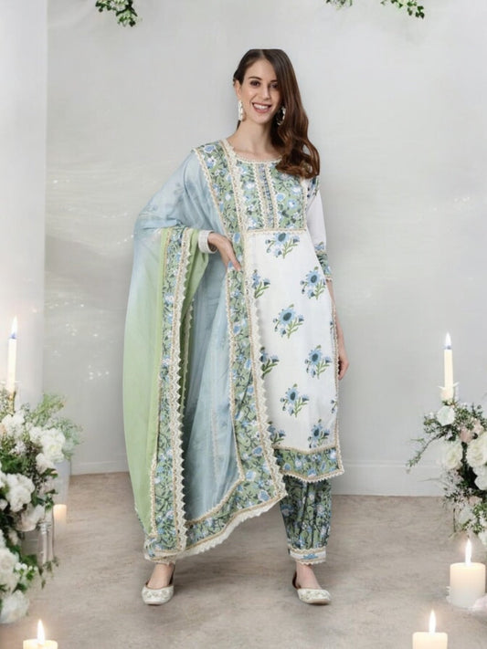 TRADITIONAL WHITE EMBROIDERY WORK COTTON SALWAR SUIT-ETHNIC WEAR FOR WOMEN