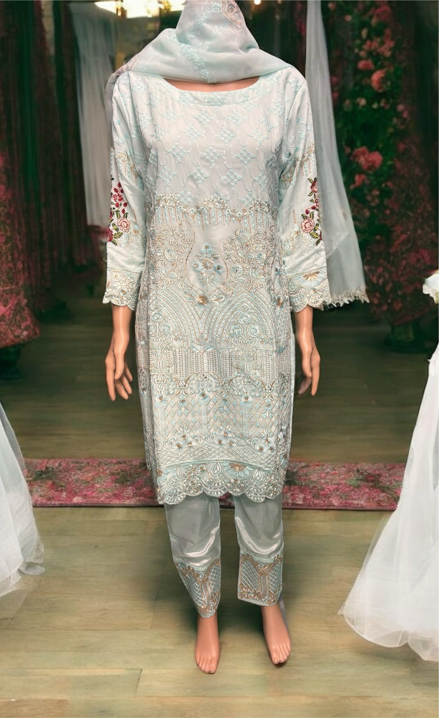 SKY BLUE GEORGETTE SUIT WITH EMBROIDERY WORK- ETHNIC WEAR FOR WOMEN