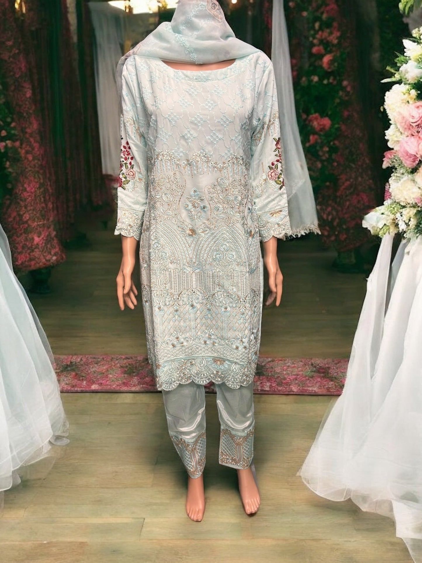 SKY BLUE GEORGETTE SUIT WITH EMBROIDERY WORK- ETHNIC WEAR FOR WOMEN