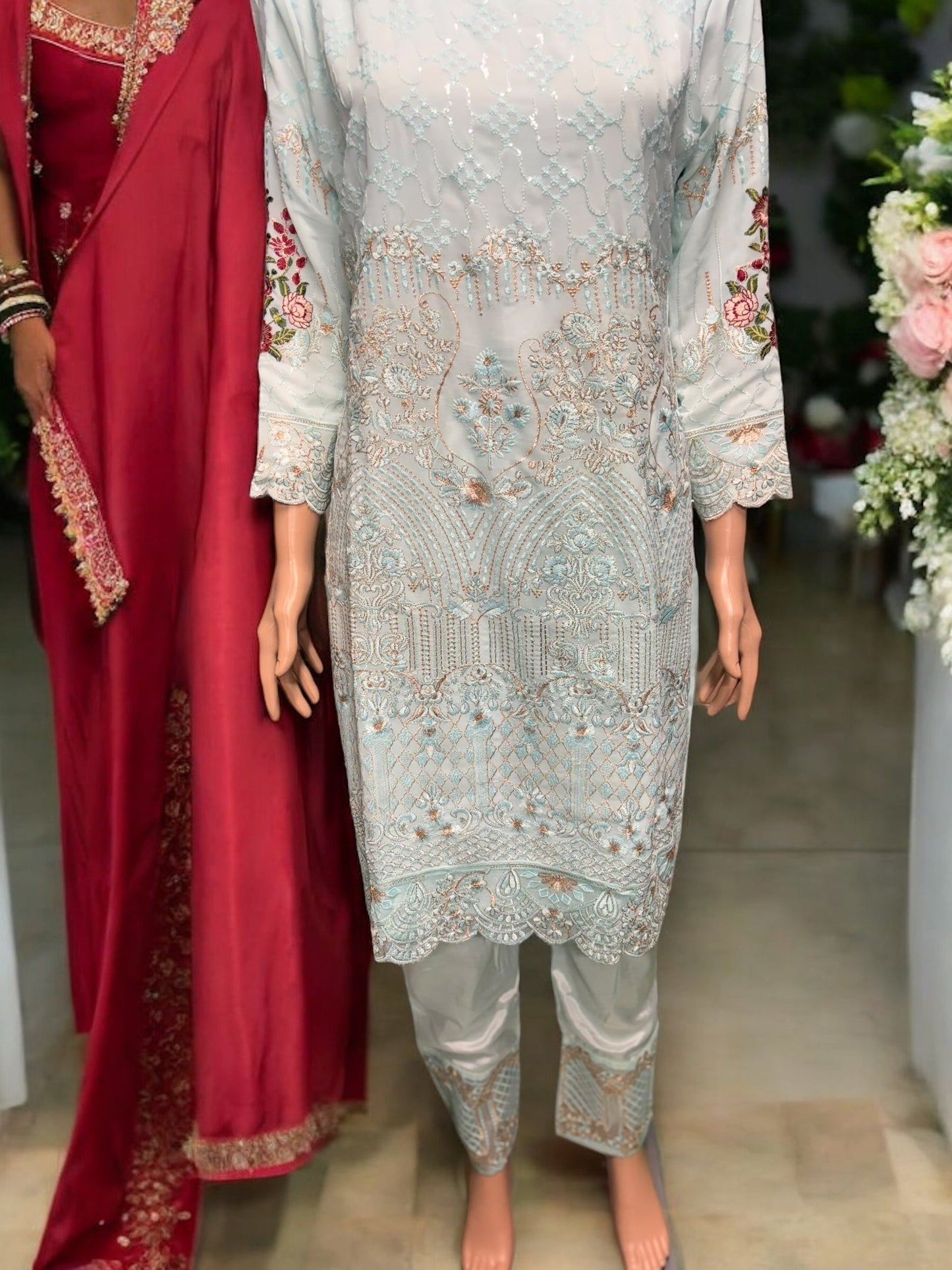 SKY BLUE GEORGETTE SUIT WITH EMBROIDERY WORK- ETHNIC WEAR FOR WOMEN