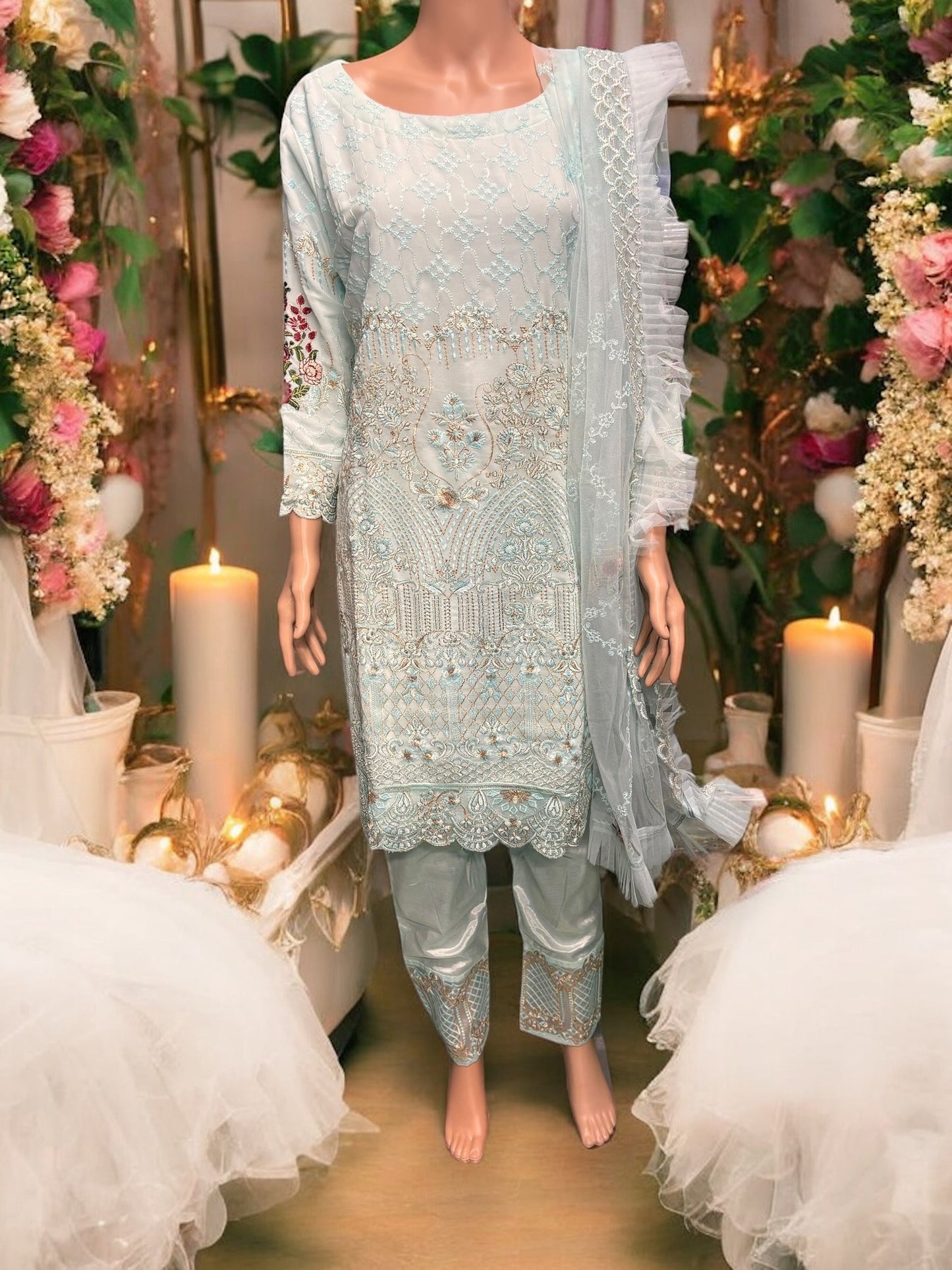 SKY BLUE GEORGETTE SUIT WITH EMBROIDERY WORK- ETHNIC WEAR FOR WOMEN