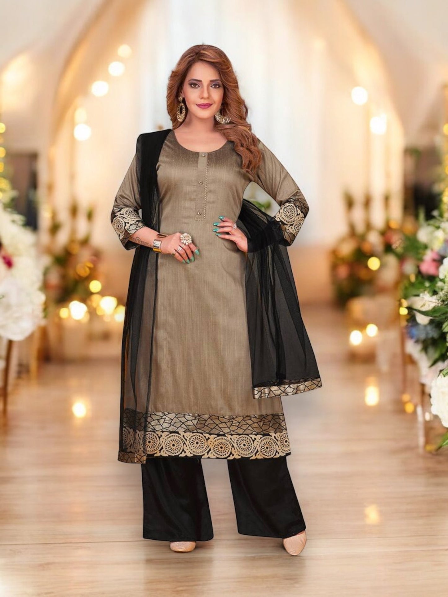 STYLISH GRAY COLOR N F CHURIDAR CASUAL WEAR SALWAR KAMEEZ