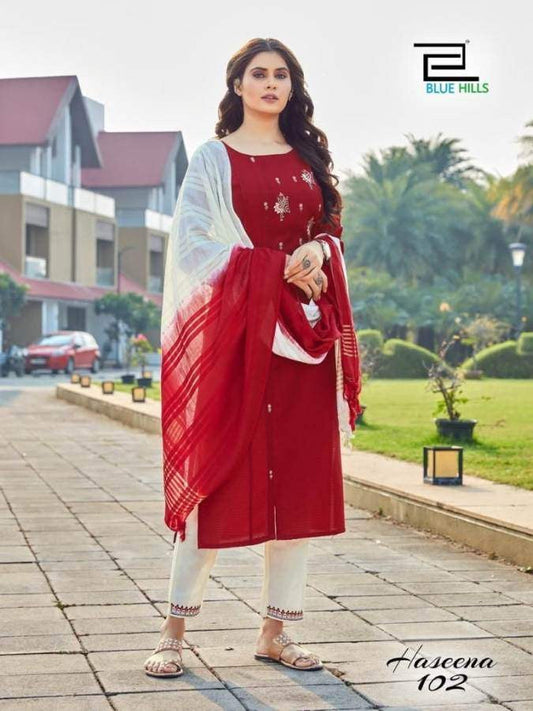 TRADITIONAL BLUE HILLS VISCOSE DRESS FOR FESTIVE OCCASIONS-ETHNIC WEAR FOR WOMEN