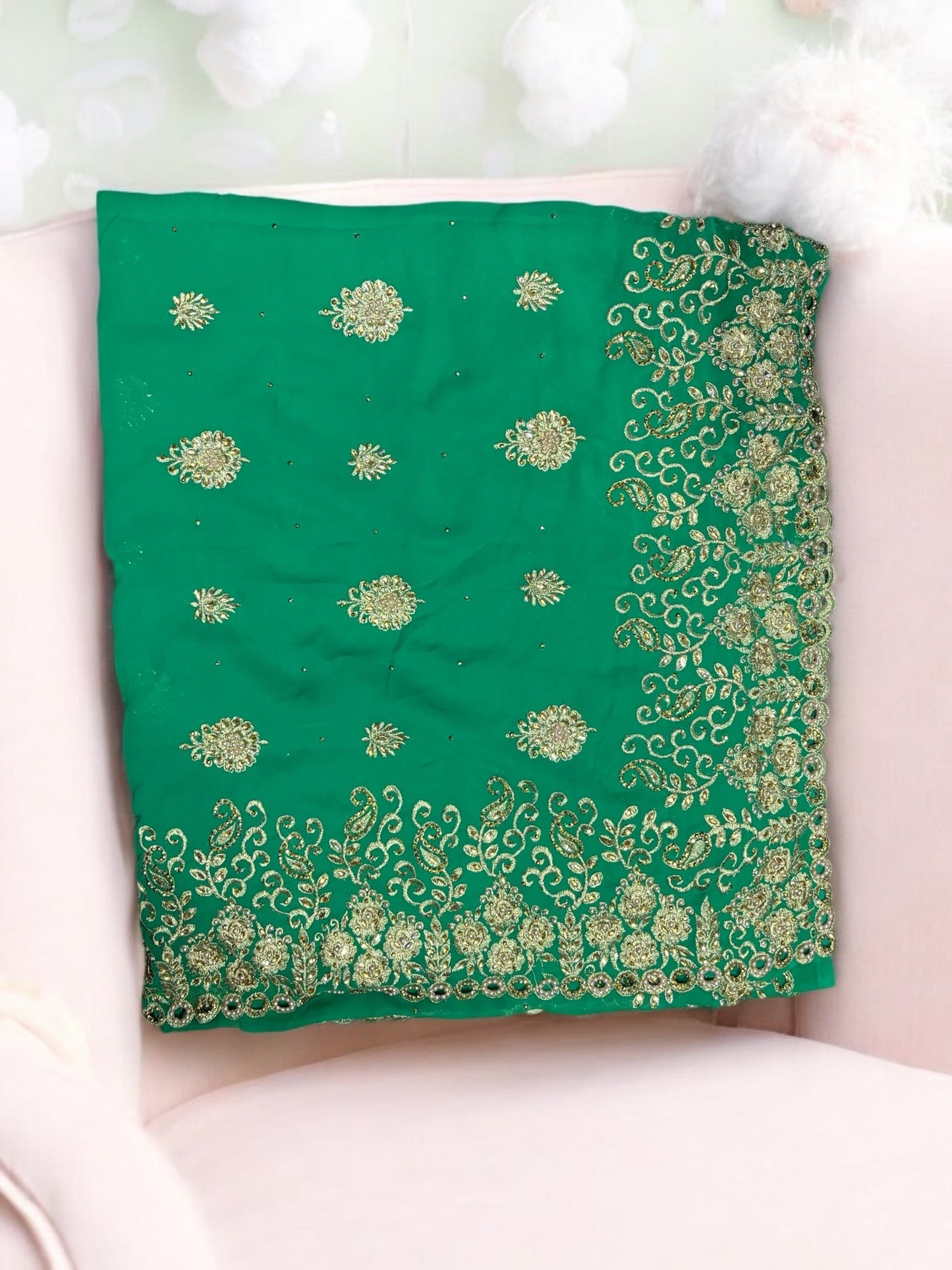 TRADITIONAL DESIGNER GREEN SAREE WITH READY BLOUSE – ELEGANT INDIAN ETHNIC WEAR