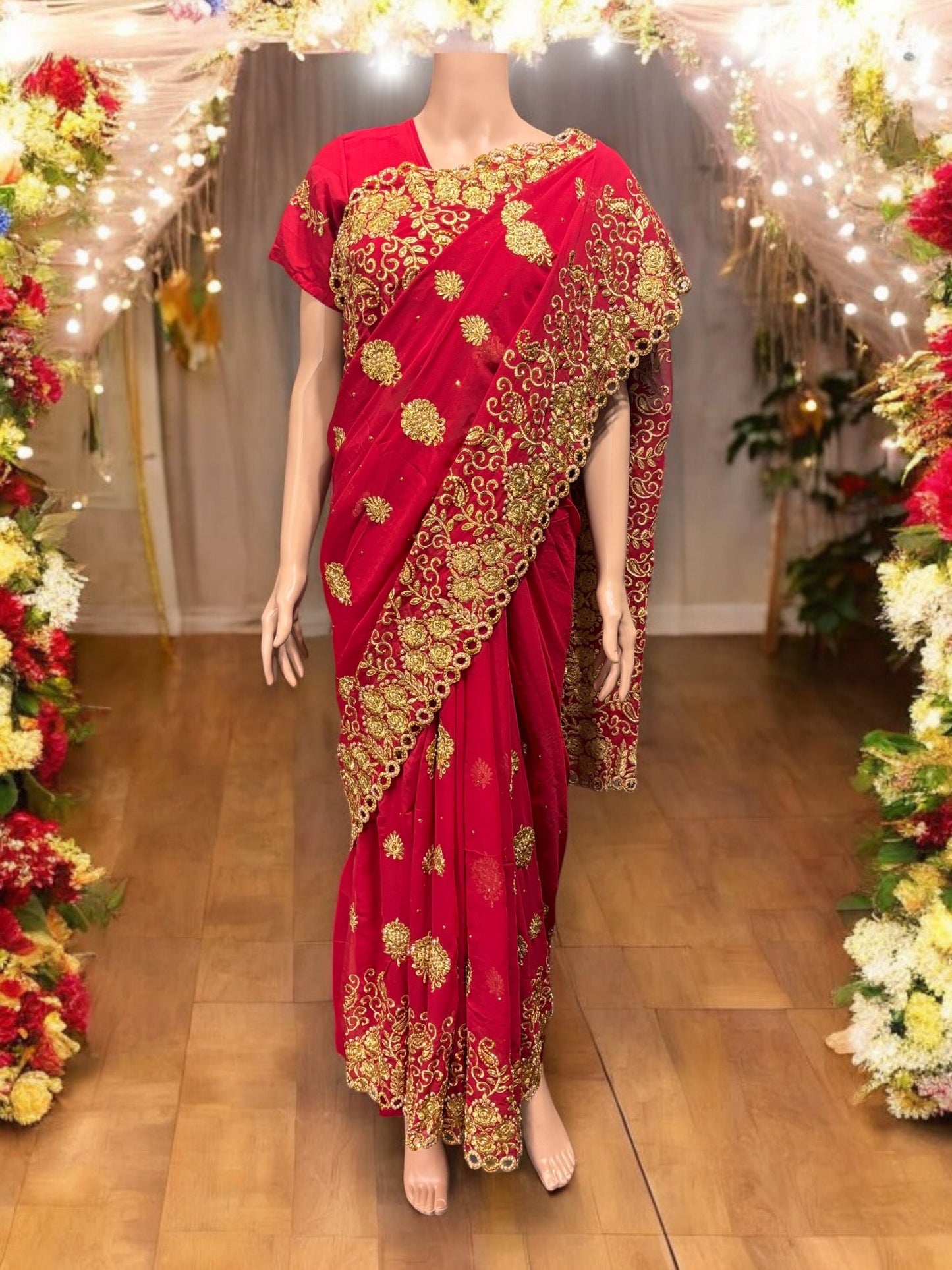 TRADITIONAL DESIGNER SAREE WITH READY BLOUSE – ELEGANT INDIAN ETHNIC WEAR- 014