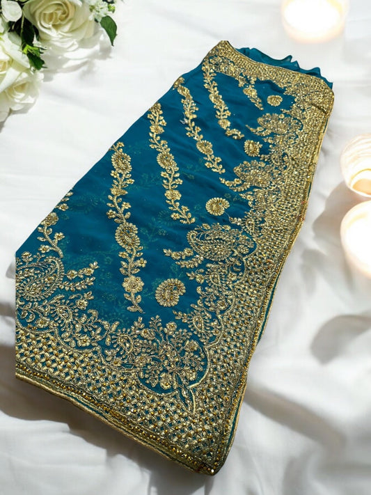 TRADITIONAL DESIGNER SAREE WITH READY BLOUSE – ELEGANT INDIAN ETHNIC WEAR- 015