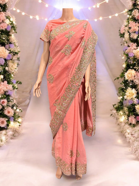 TRADITIONAL DESIGNER SAREE WITH READY BLOUSE – ELEGANT INDIAN ETHNIC WEAR- 016