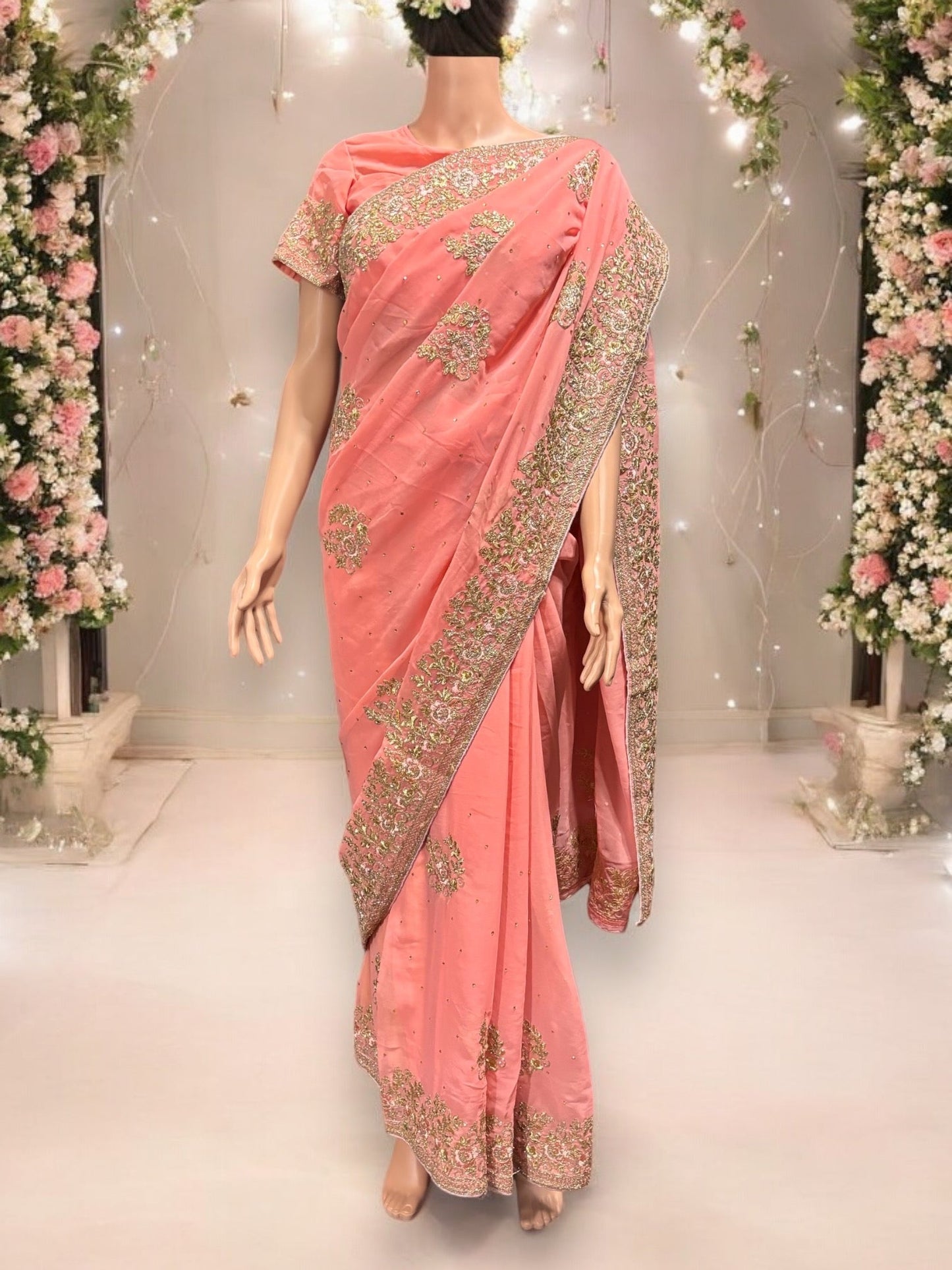 TRADITIONAL DESIGNER SAREE WITH READY BLOUSE – ELEGANT INDIAN ETHNIC WEAR- 016
