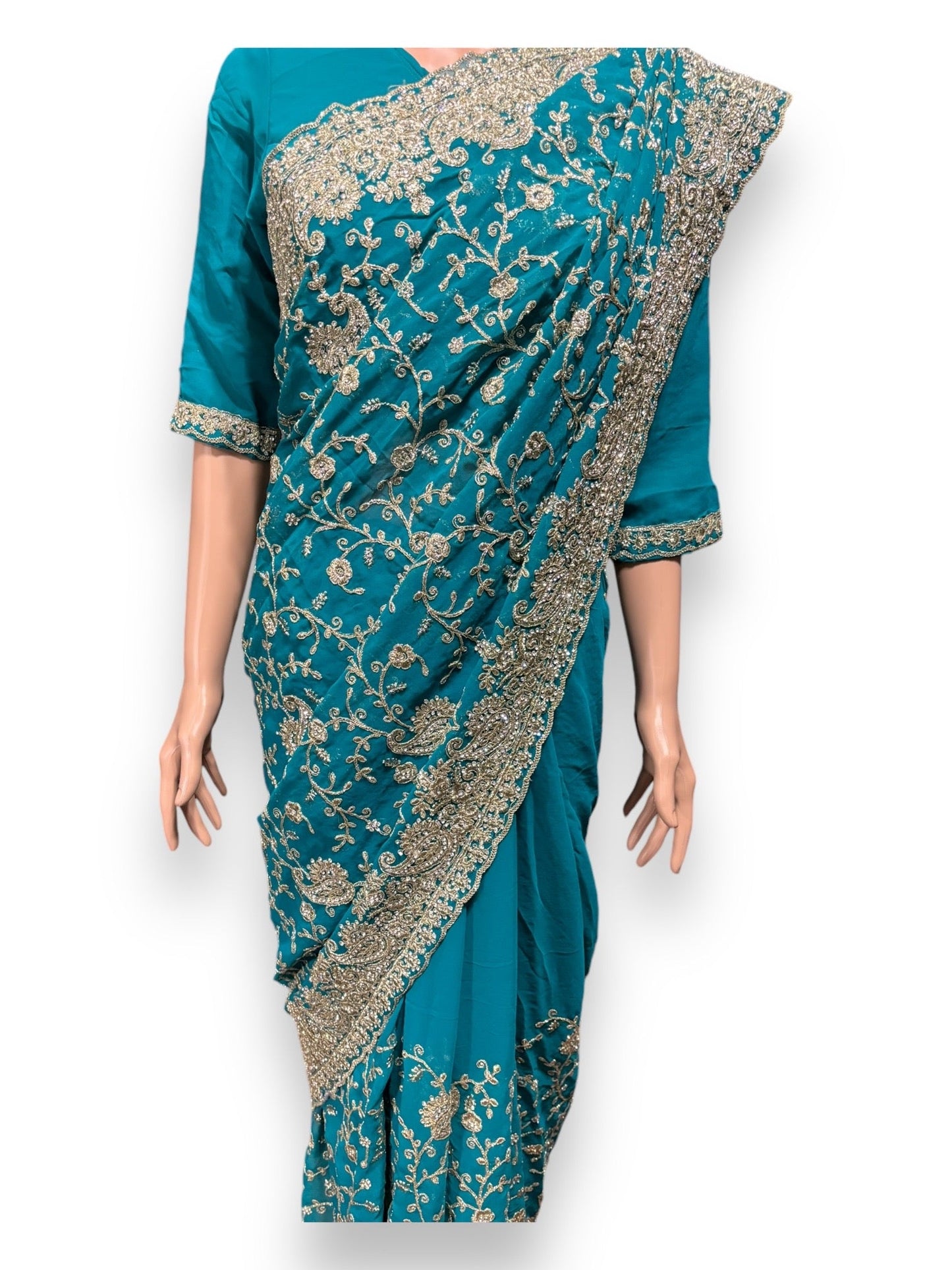TRADITIONAL DESIGNER SAREE WITH READY BLOUSE – ELEGANT INDIAN ETHNIC WEAR- 020