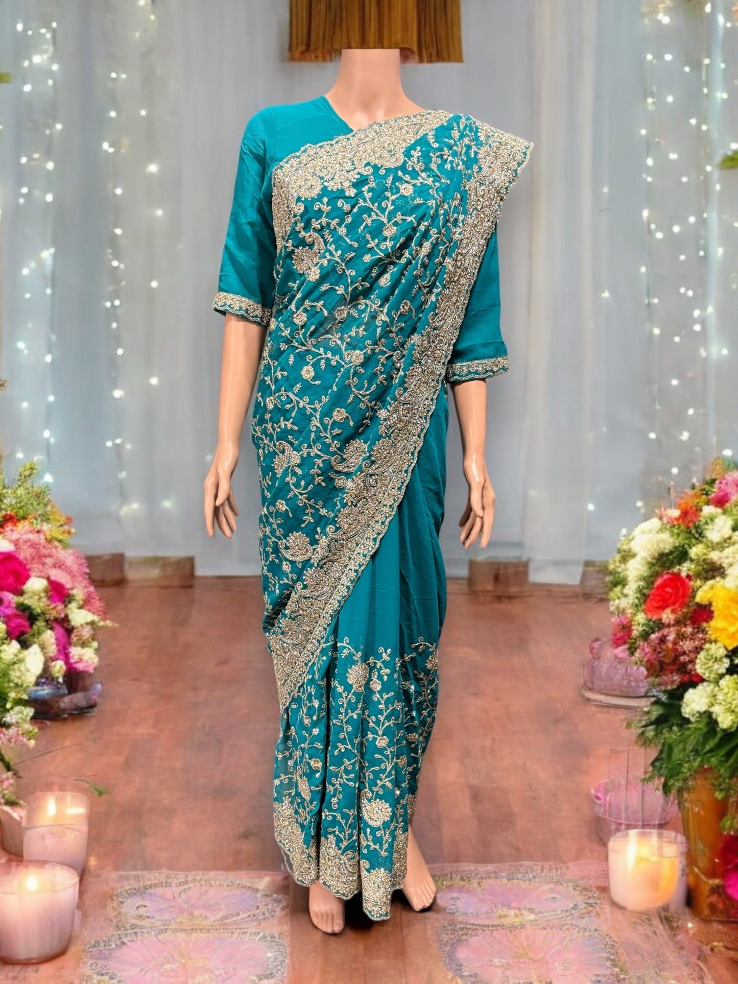 TRADITIONAL DESIGNER SAREE WITH READY BLOUSE – ELEGANT INDIAN ETHNIC WEAR- 020