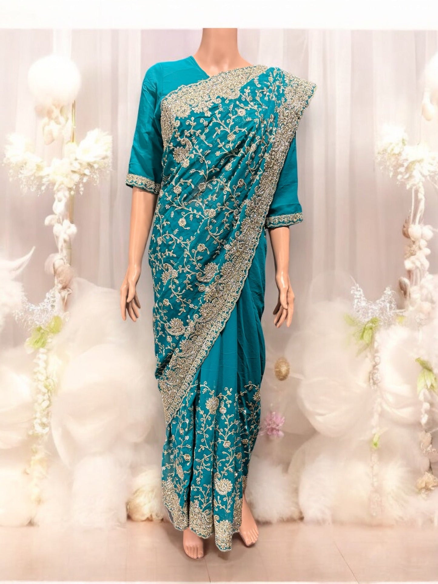 TRADITIONAL DESIGNER SAREE WITH READY BLOUSE – ELEGANT INDIAN ETHNIC WEAR- 020