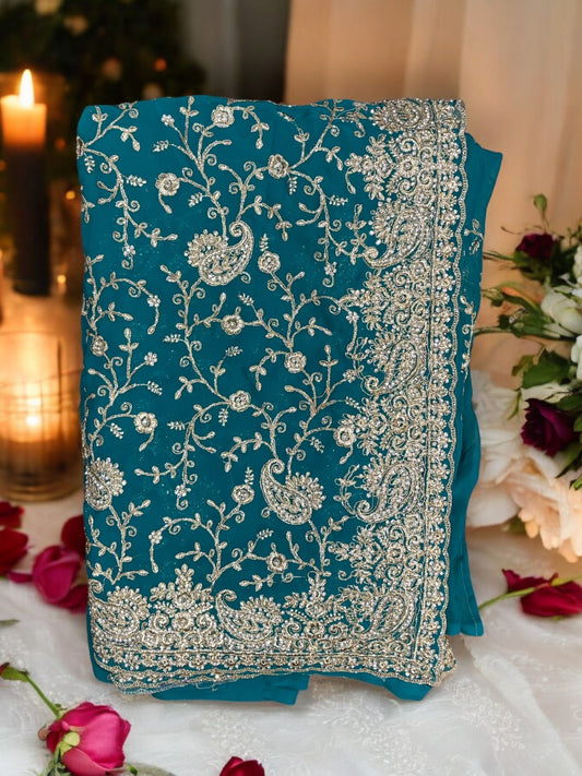 TRADITIONAL DESIGNER SAREE WITH READY BLOUSE – ELEGANT INDIAN ETHNIC WEAR- 020