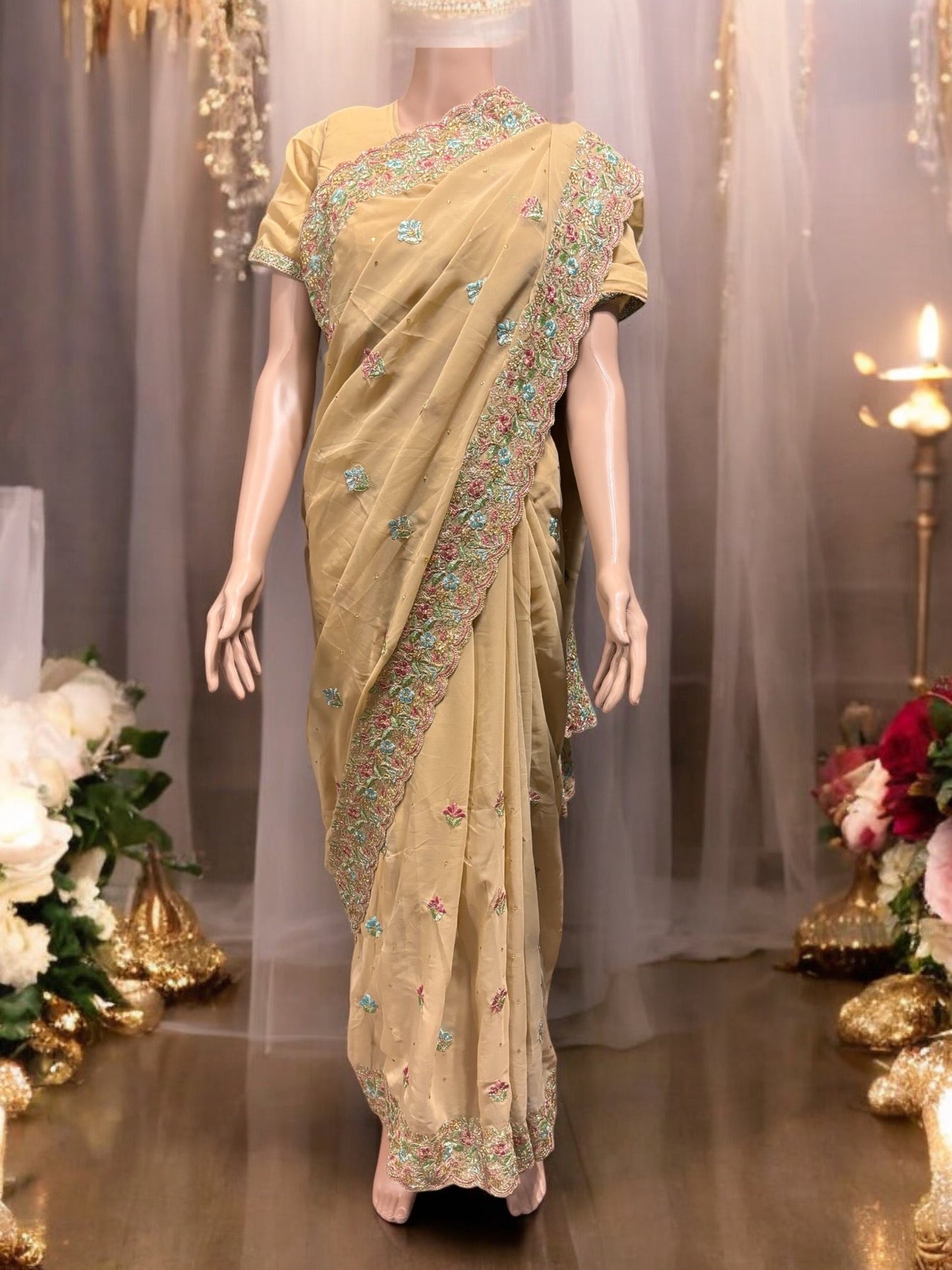 TRADITIONAL DESIGNER SAREE WITH READY BLOUSE- ELEGANT INDIAN ETHNIC WEAR FOR WOMEN - 012