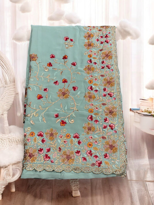 TRADITIONAL DESIGNER SAREE WITH READY BLOUSE - ETHNIC WEAR FOR WOMEN