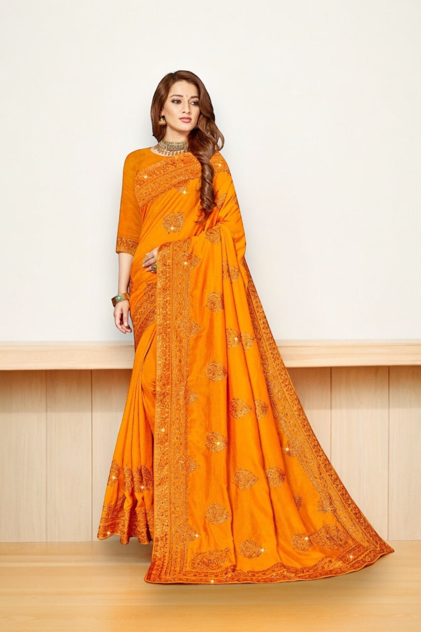 TRADITIONAL FESTIVE WEAR VICHITRA SILK SAREE FOR WOMEN- 1005