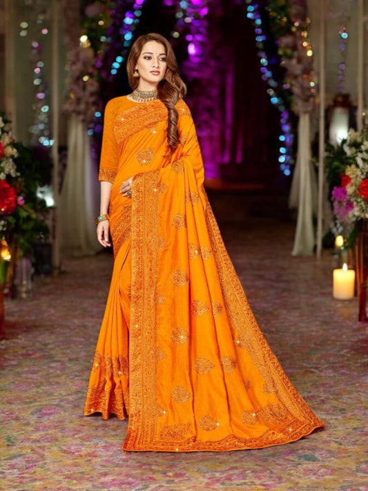TRADITIONAL FESTIVE WEAR VICHITRA SILK SAREE FOR WOMEN- 1005