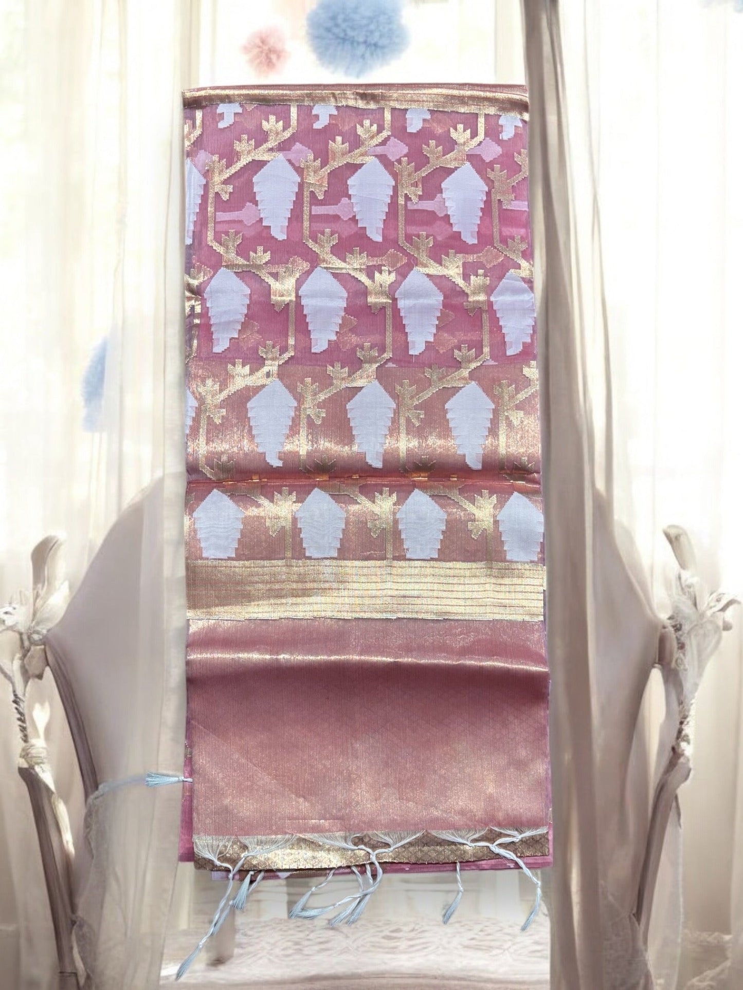 TRADITIONAL ORGANZA MASLINE JARI JAMDANI SAREE - INDIAN ETHNIC WEAR FOR WOMEN- 03